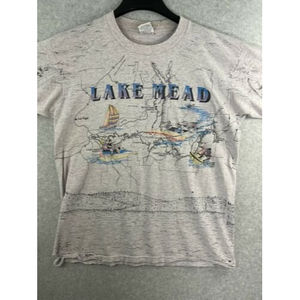 Vintage 90's Lake Mead Map Print T-Shirt 1997 NEON Jet Ski Boat -Collectible